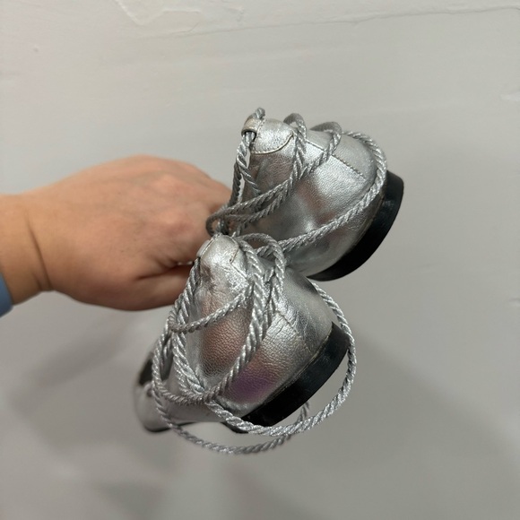 Sigerson Morrison Silver Lace-Up Ballet Flats Leather Size 7 - Picture 8 of 9